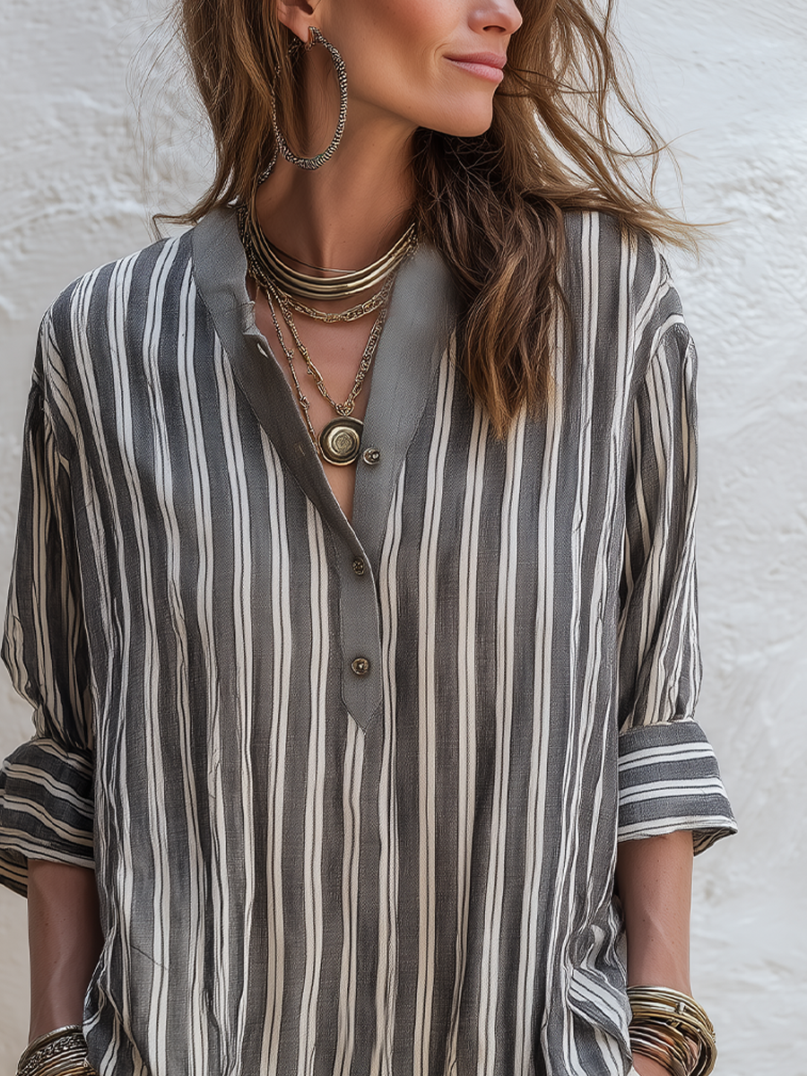 Modern Charcoal Striped Button-Up Relaxed Shirt