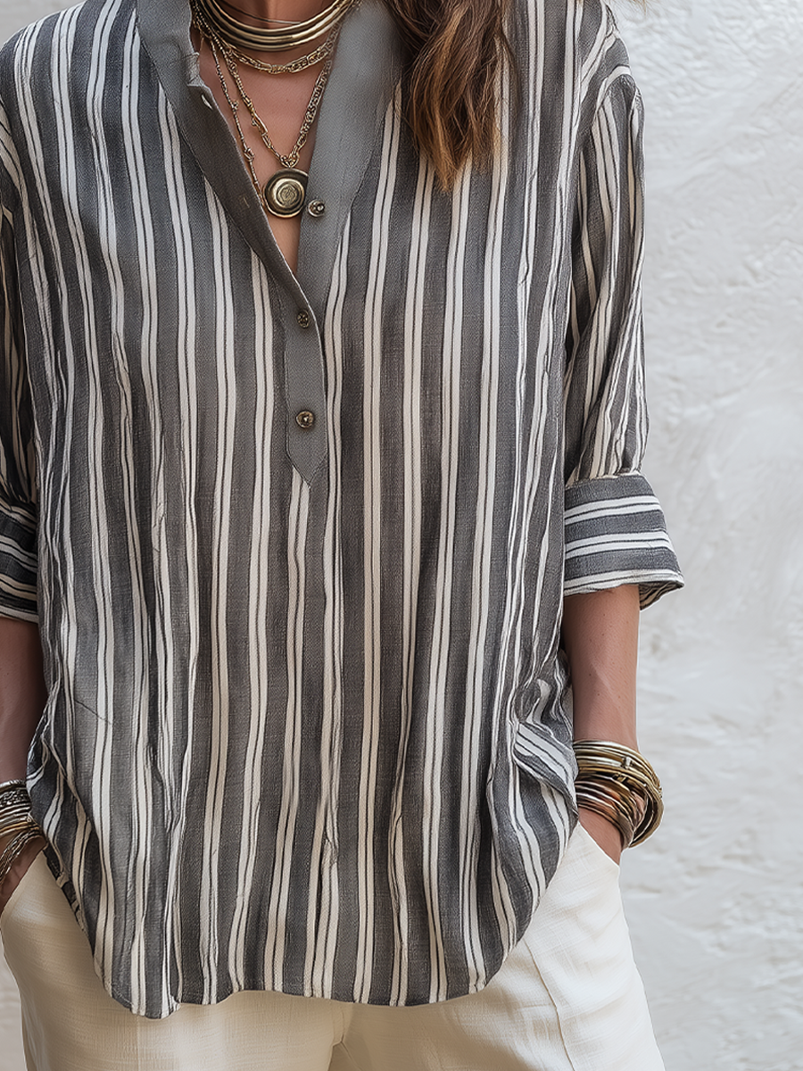 Modern Charcoal Striped Button-Up Relaxed Shirt