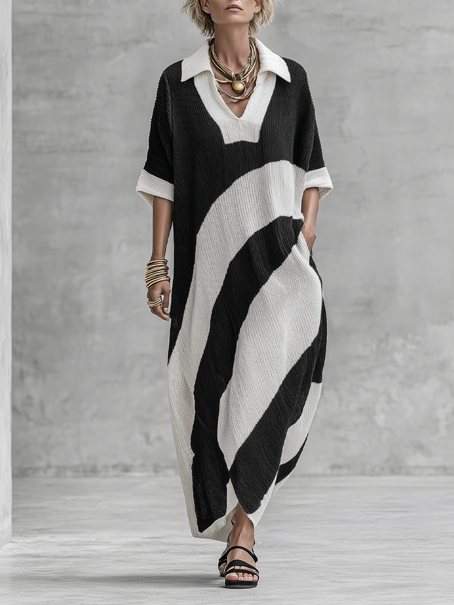 Modern Boho Contrast Stripe Knit Maxi Dress