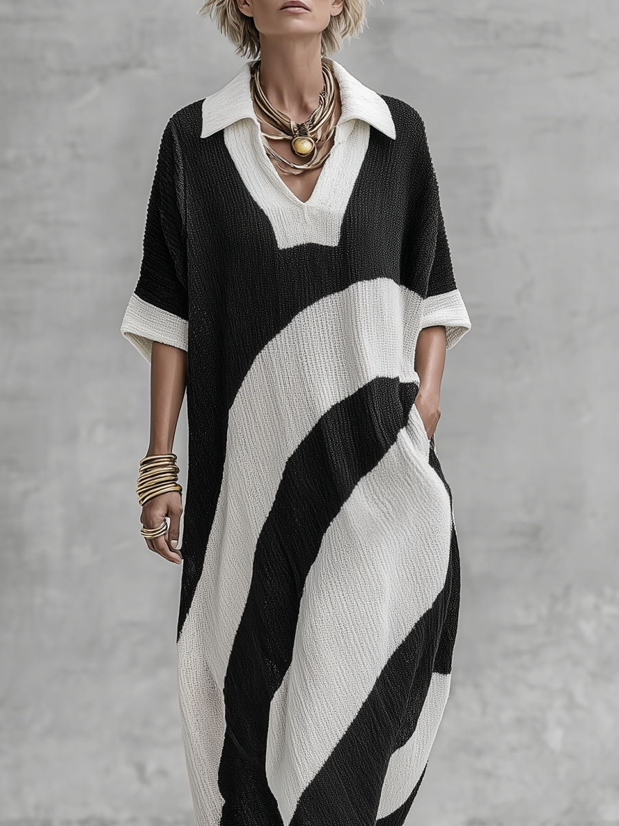 Modern Boho Contrast Stripe Knit Maxi Dress