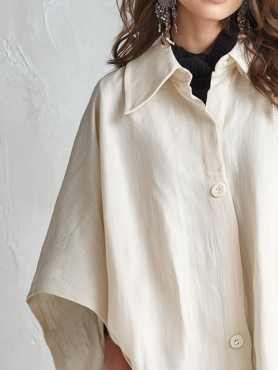 Minimalist Ivory Button-Front Cape Jacket