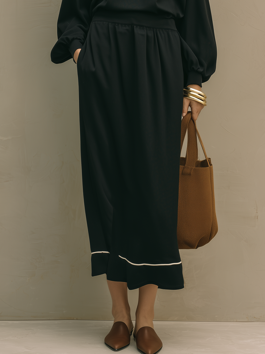 Elegant Black Off-Shoulder Knit Skirt Set