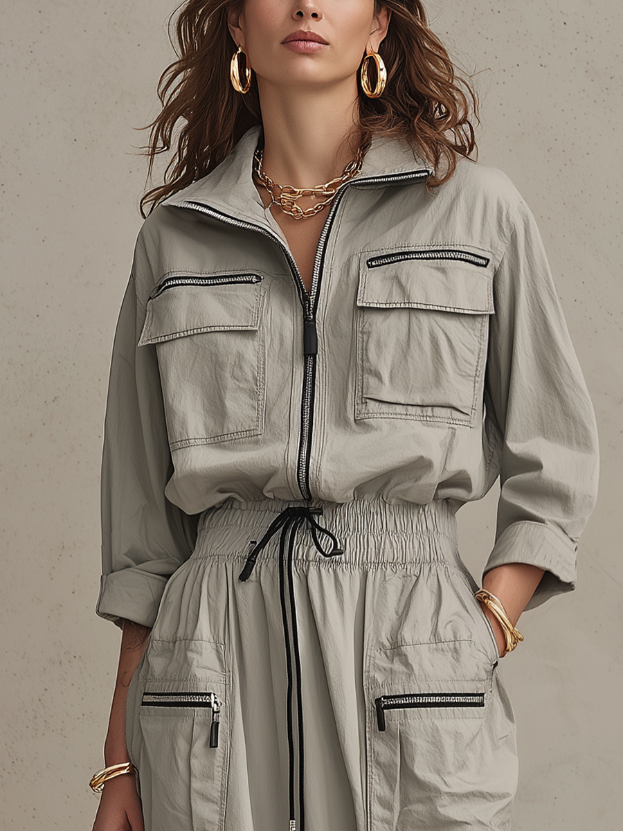 Modern Light Gray Utility Maxi Dress