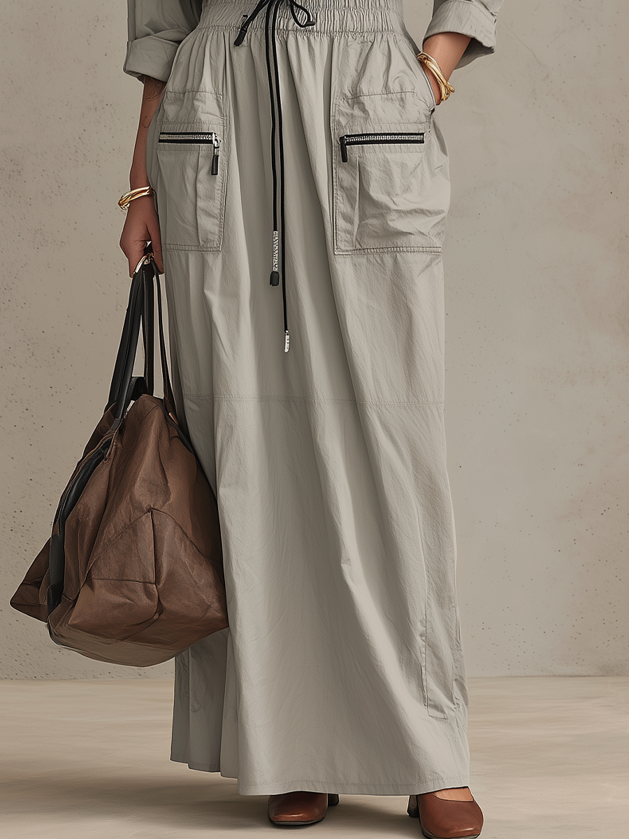 Modern Light Gray Utility Maxi Dress