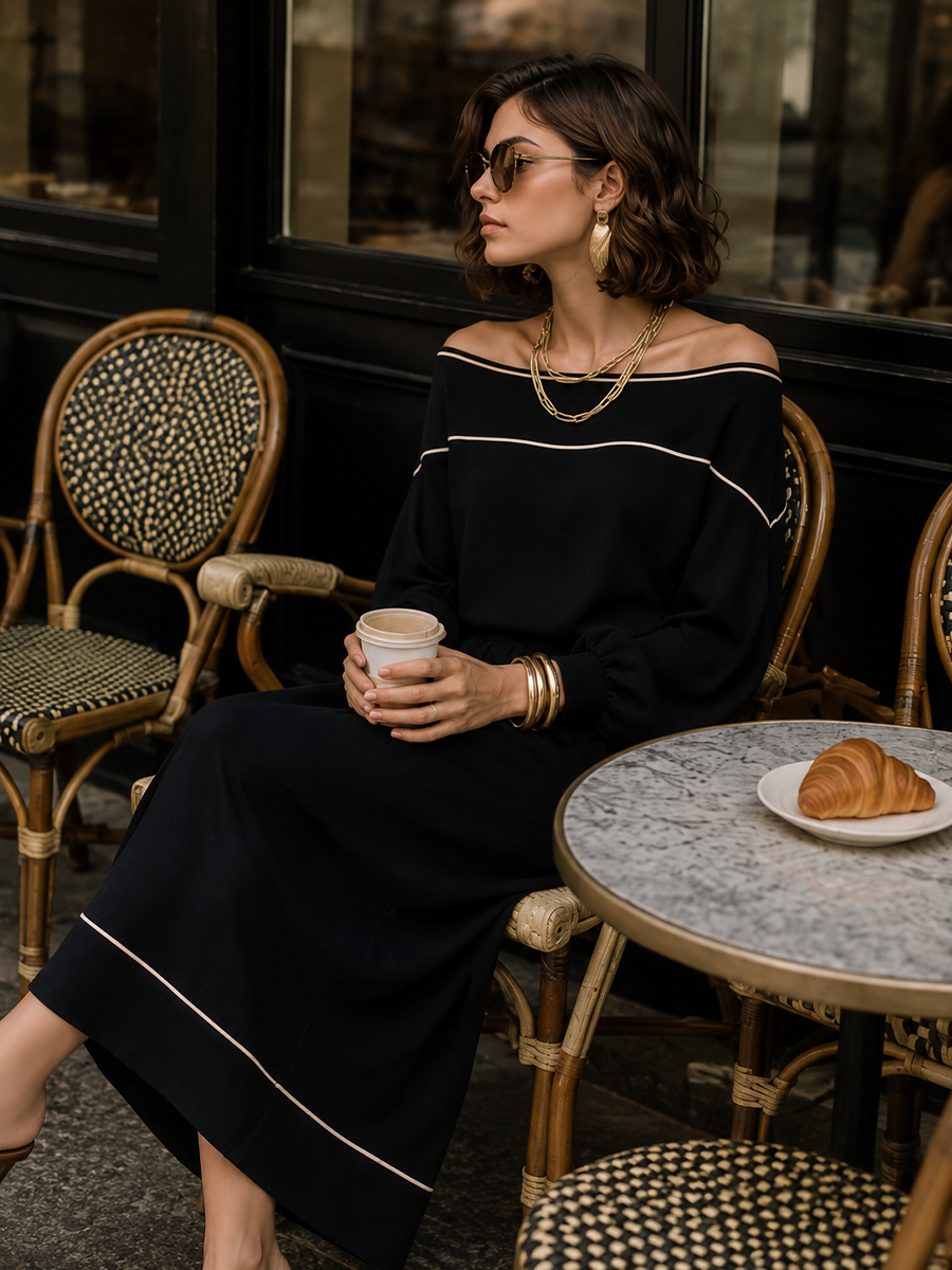 Elegant Black Off-Shoulder Knit Skirt Set