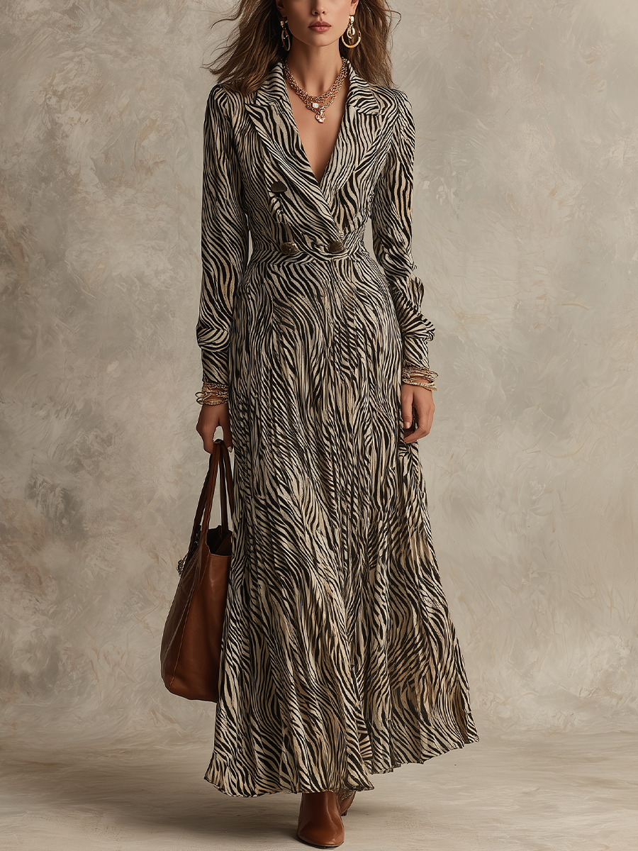 Elegant Black Zebra Print Wrap Maxi Dress