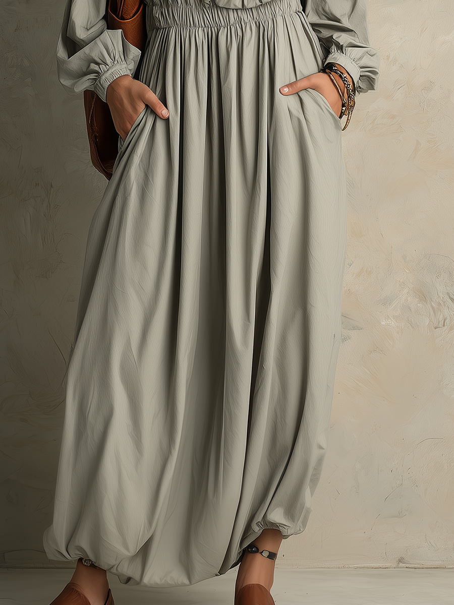 Relaxed Light Gray Off-Shoulder Maxi Dress