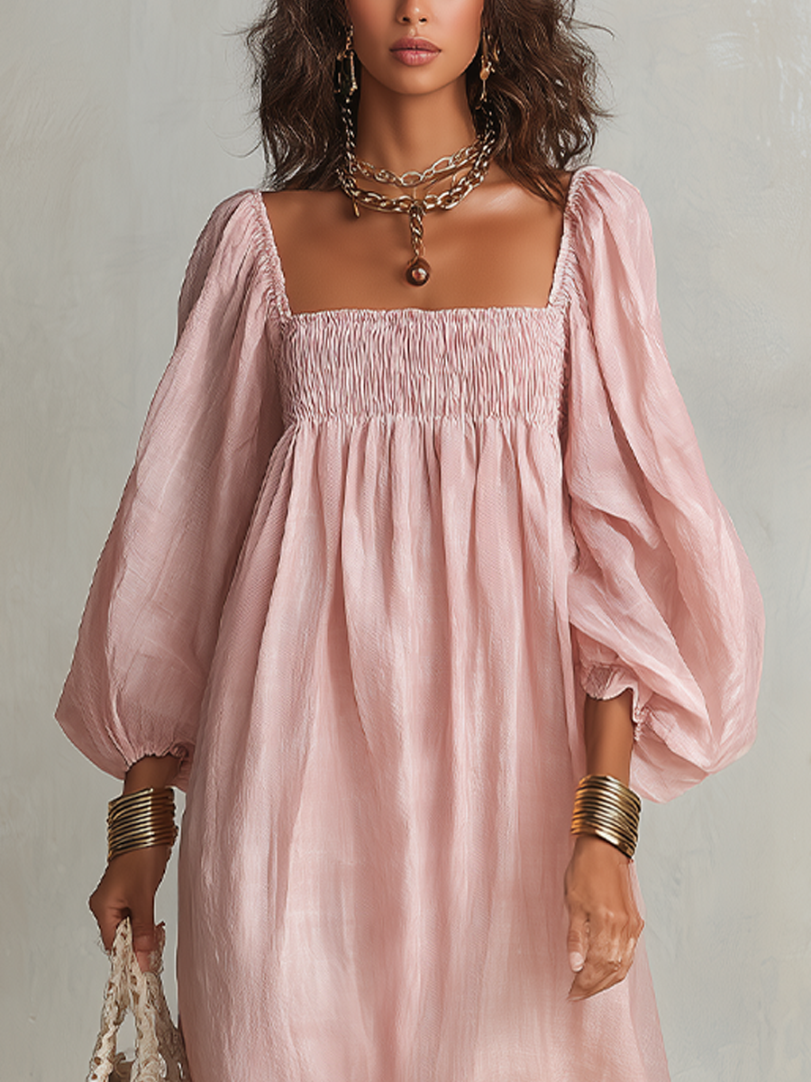 Romantic Blush Pink Linen Maxi Dress