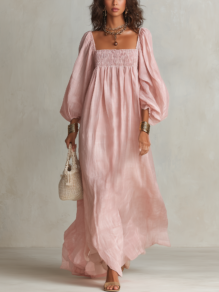 Romantic Blush Pink Linen Maxi Dress