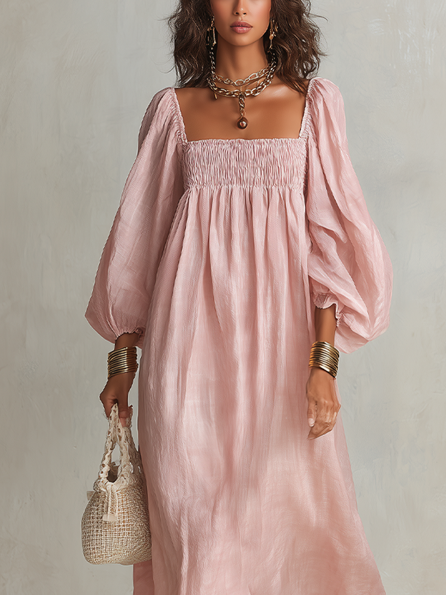 Romantic Blush Pink Linen Maxi Dress