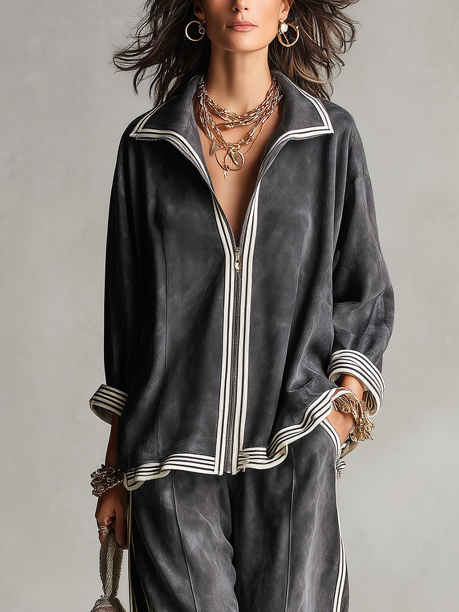 Casual Charcoal Gray Striped Jacket And Trousers Suit