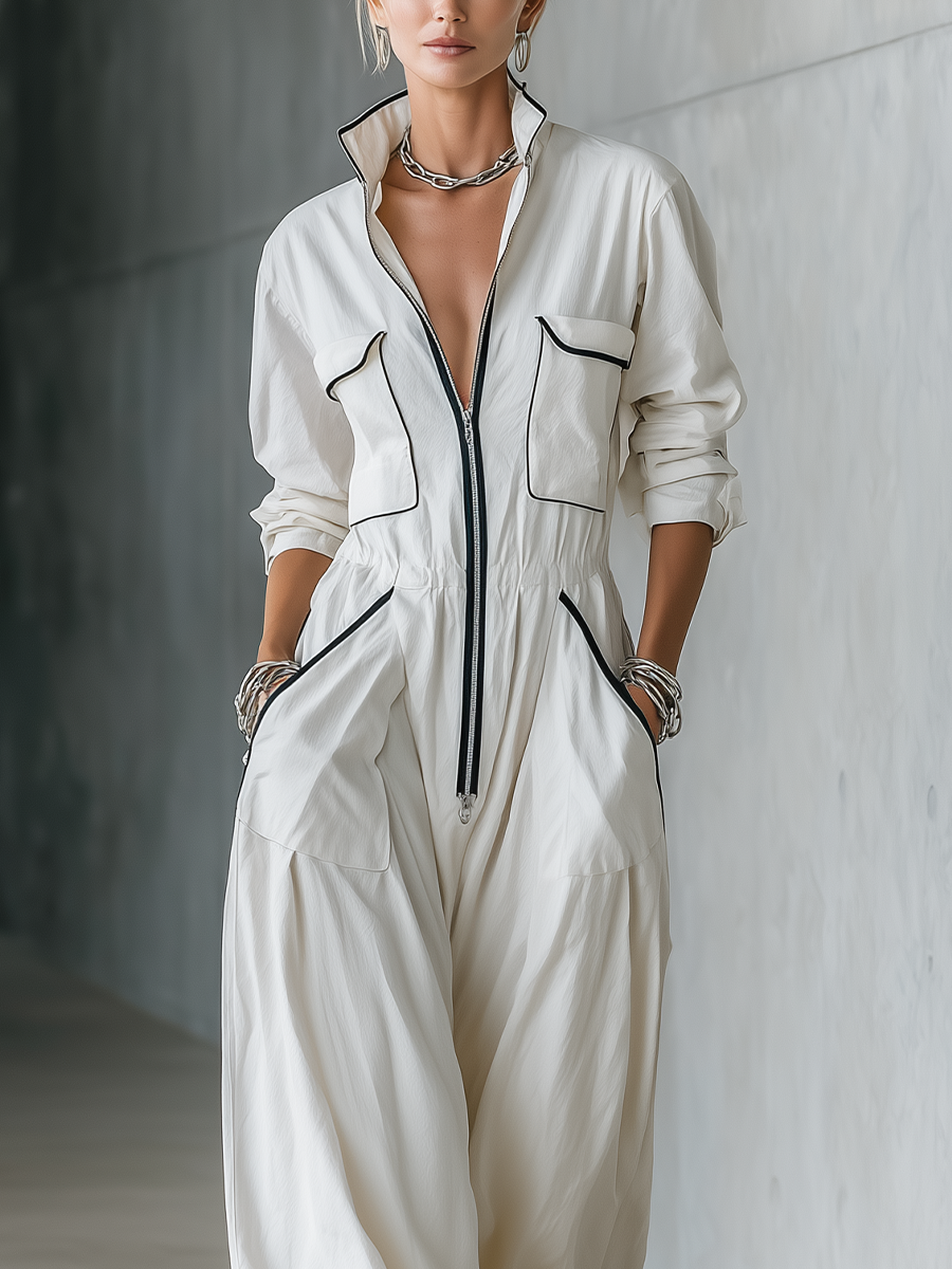 Effortless Chic Ivory Cargo Pocket Jumpsuit