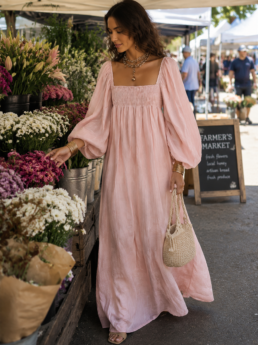 Romantic Blush Pink Linen Maxi Dress