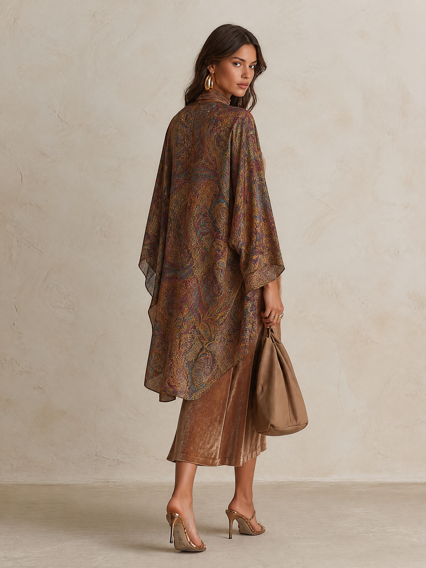 Elegant Velvet Slip Dress & Paisley-Print Two-Piece Duster Set