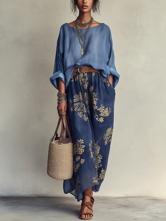 Bohemian Cotton Linen Top And Skirt Set