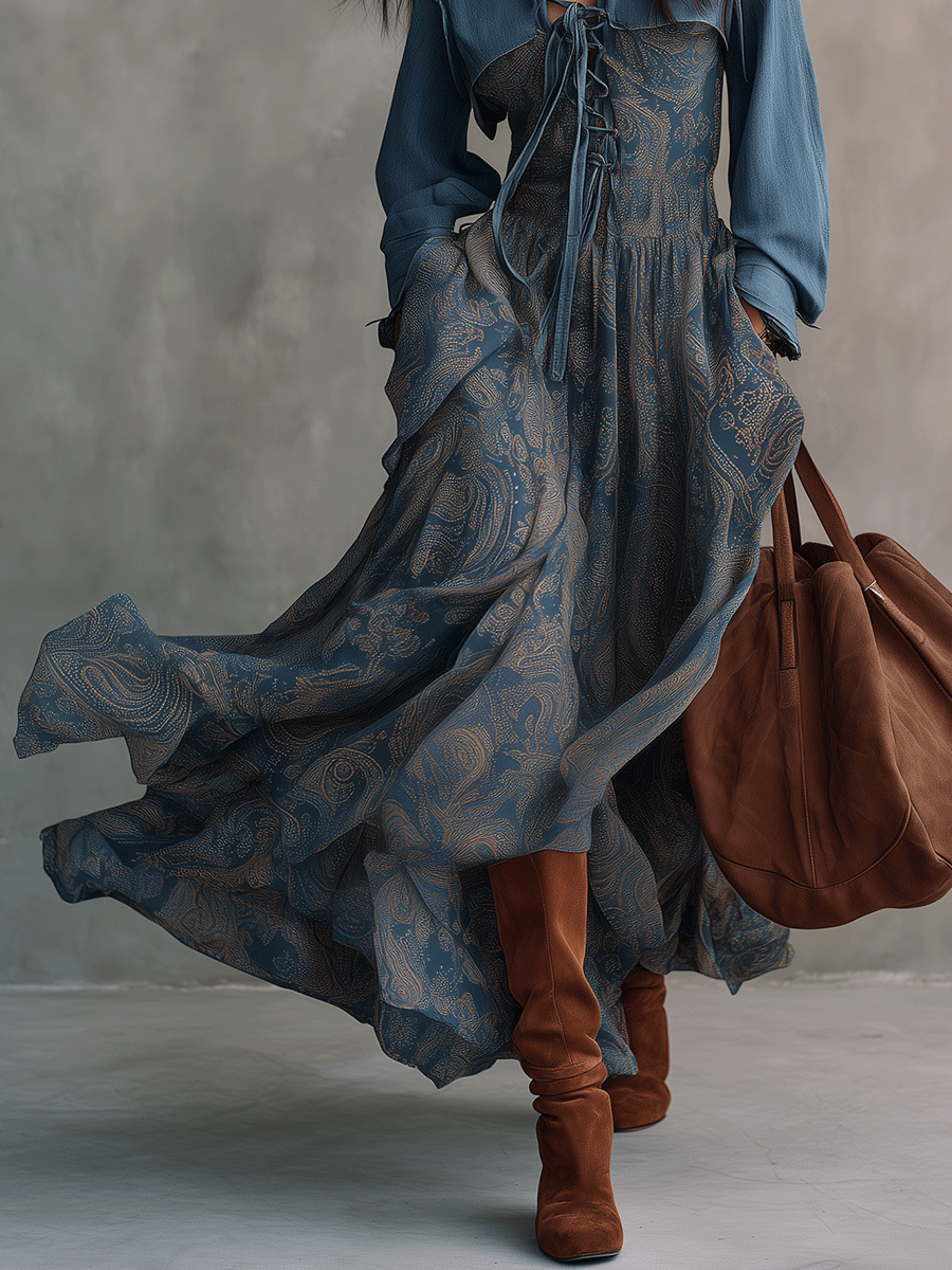 Effortless Chic Chambray Cropped Shirt & Paisley-Print Tiered Maxi Dress Set
