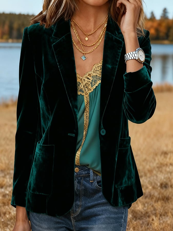 Women'S Solid Color Velvet Short Suit Jacket