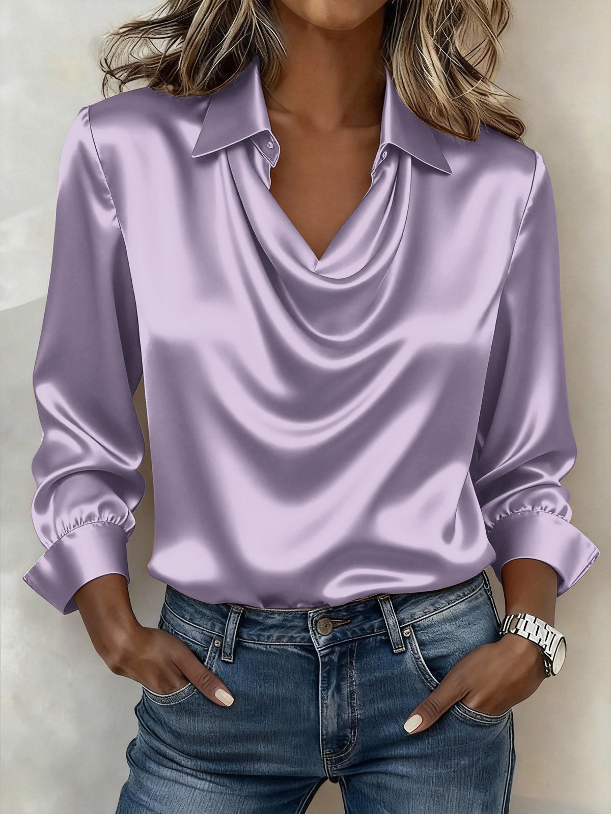 Women's Casual Solid Color V-Neck Shirt