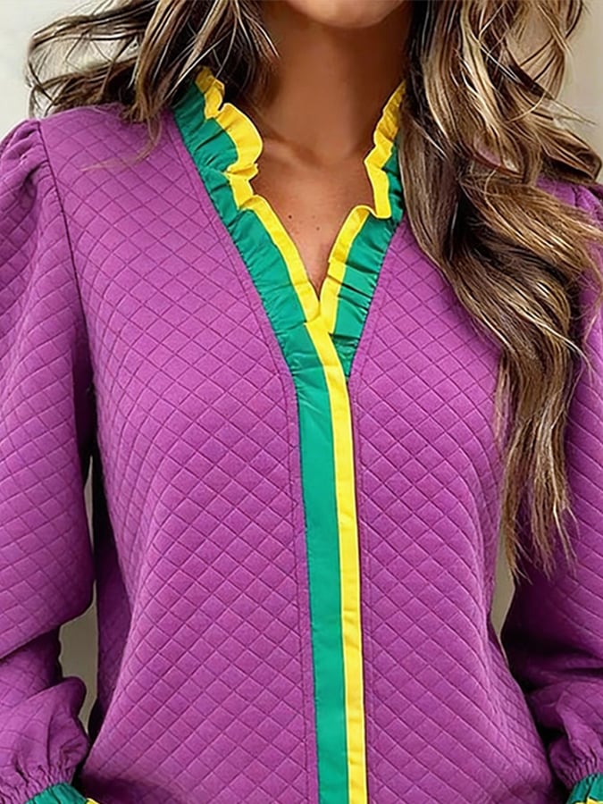Women's Carnival V-neck Color-block Patchwork Top