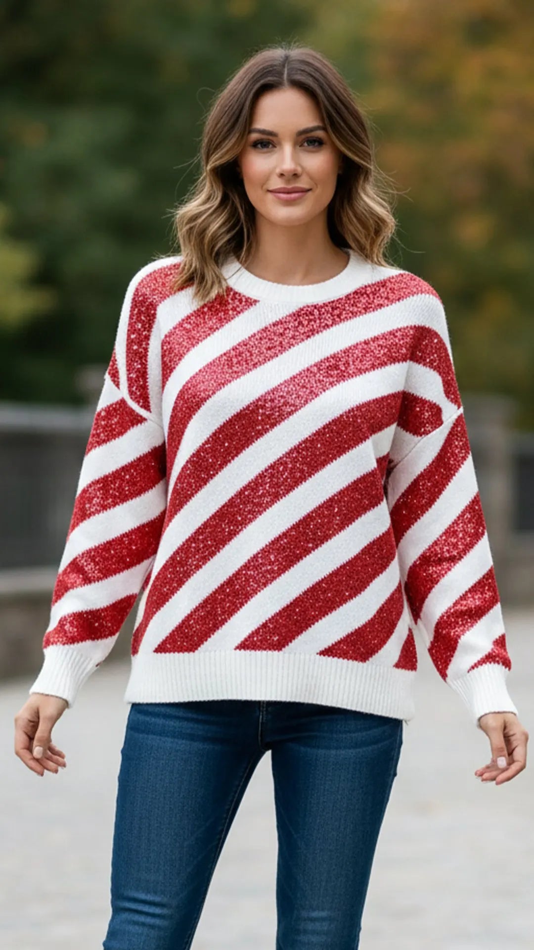 Women's Crew Neck Christmas Shimmering Sweatshirt