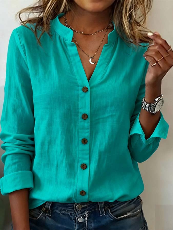Women'S Casual Solid Color Long-Sleeved Shirt