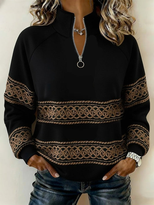 Women's Casual Print Zip Neck Pullover Sweatshirt