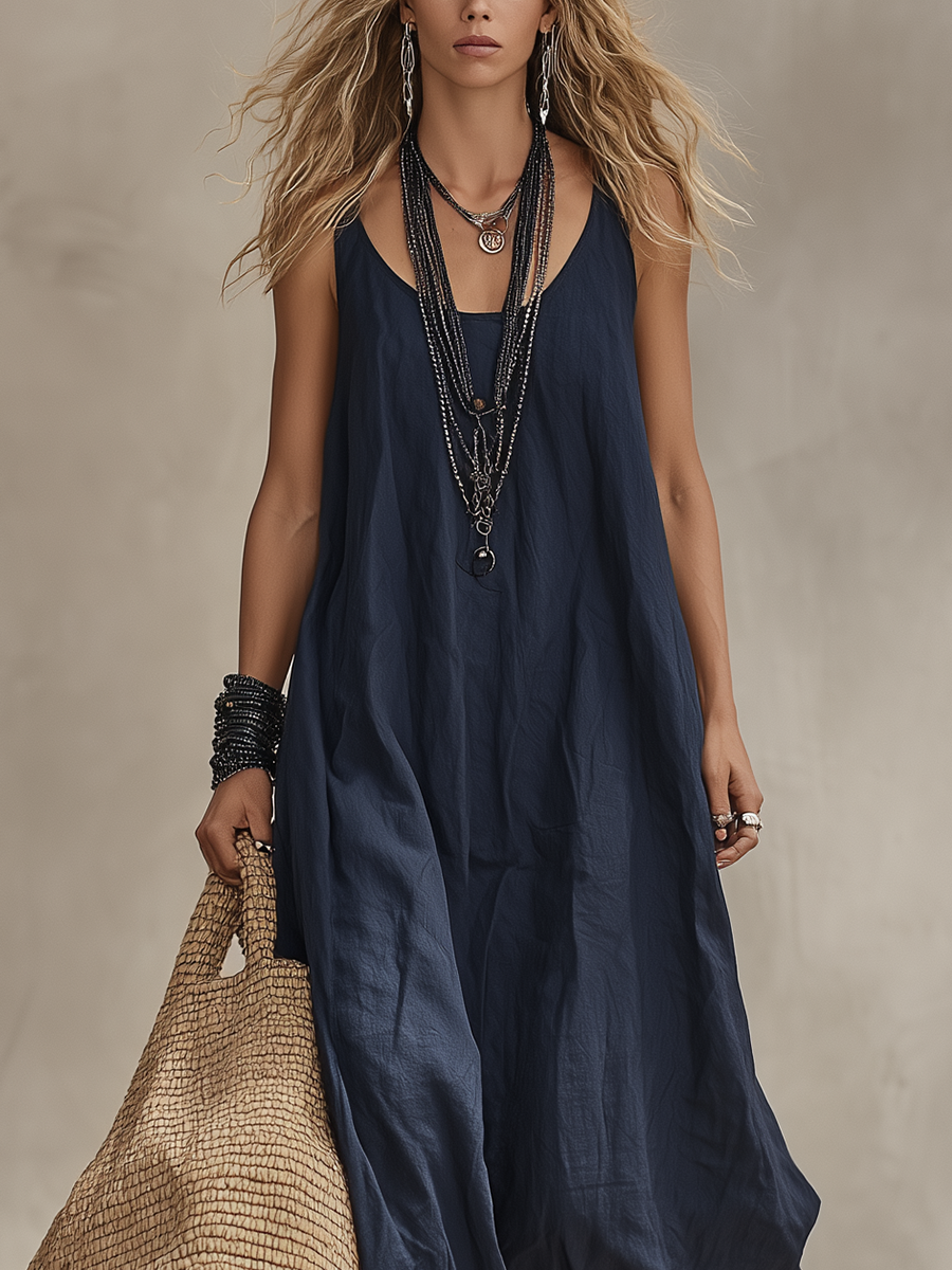 Midnight Navy Flowy Bohemian Maxi Dress