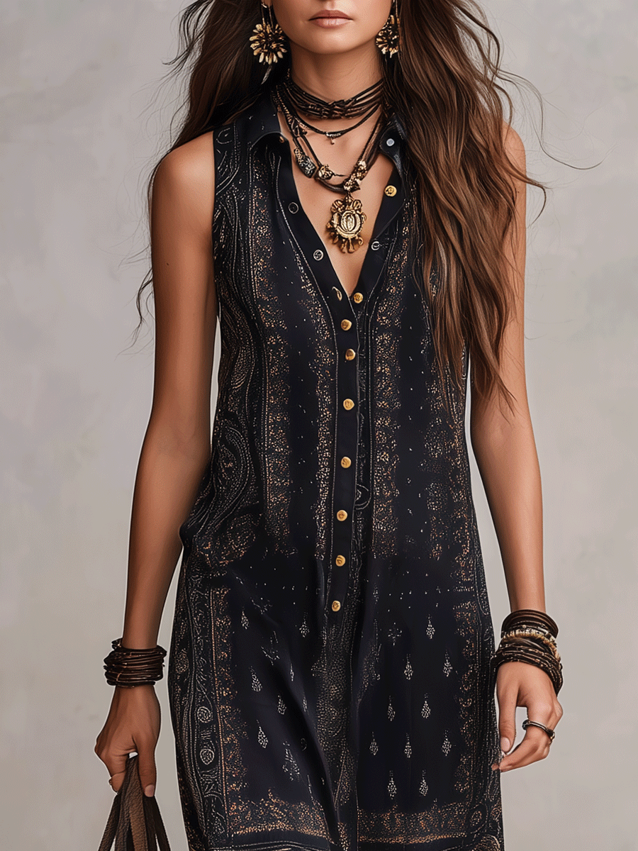 Elegant Boho Chic Paisley Print Sleeveless Maxi Dress