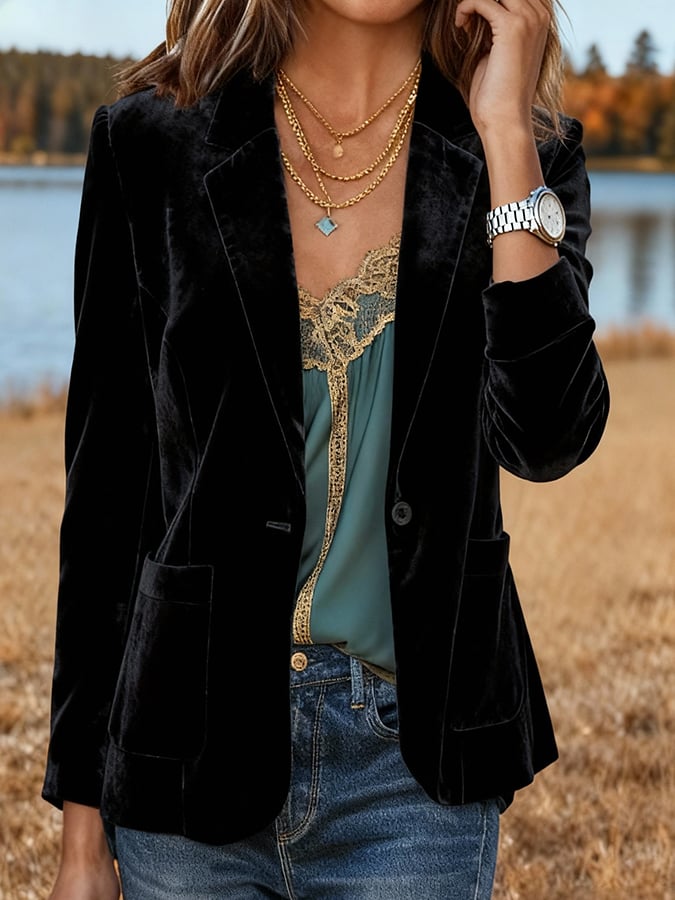 Women'S Solid Color Velvet Short Suit Jacket