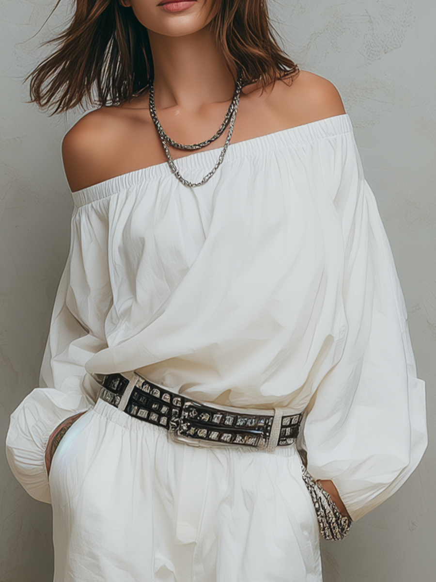 Minimal Off-Shoulder Cargo Pants Set