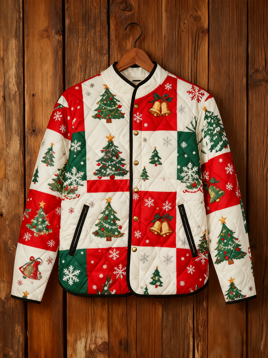 Women's Christmas Patchwork Printed Quilted Shell Jacket