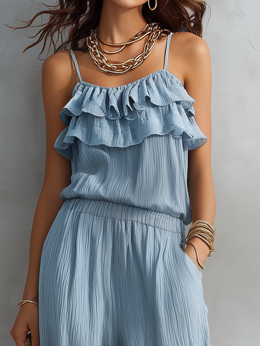 Airy Ruffled Wide-Leg Pants Set