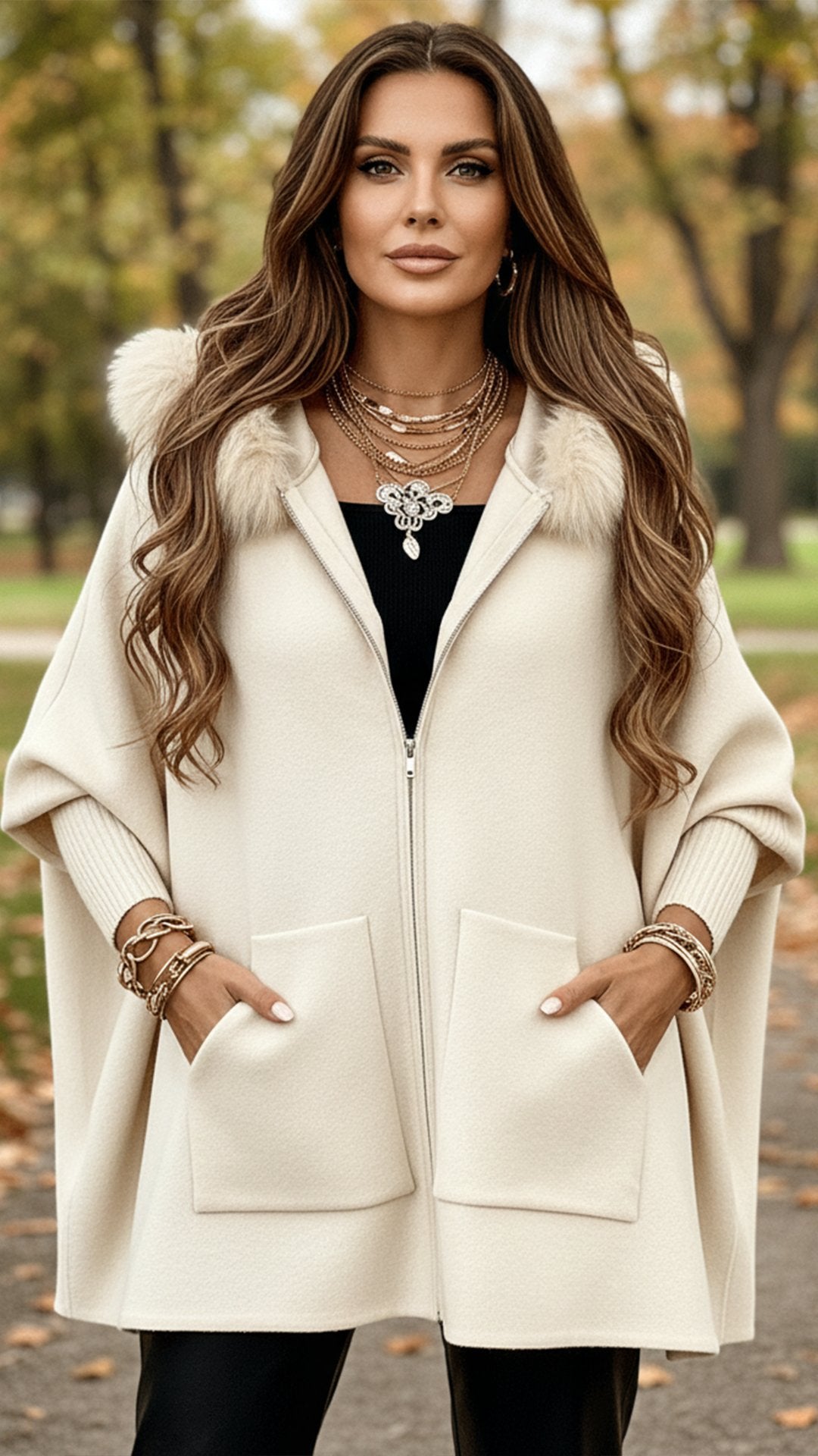Women'S Casual Loose Hooded Fur Collar Cardigan Jacket