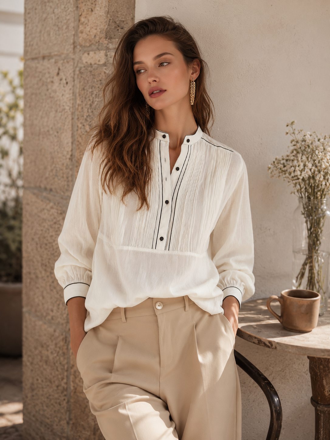 Refined Ivory Pintuck Blouse