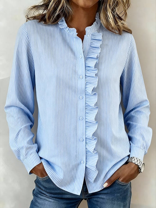 Women'S Casual Striped Ruffled Shirt