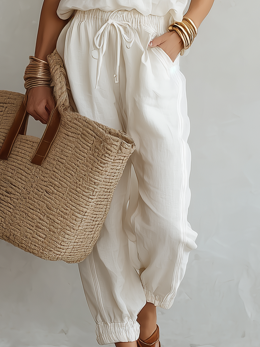 Relaxed Linen Cami & Drawstring Jogger Two-Piece Set