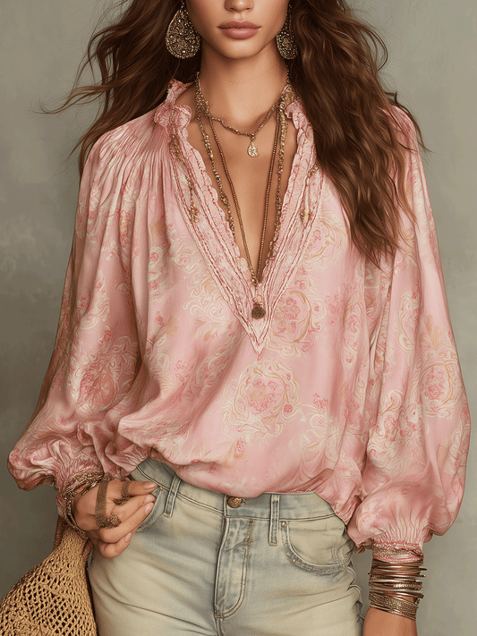 Chic Blush Paisley Bohemian Blouse