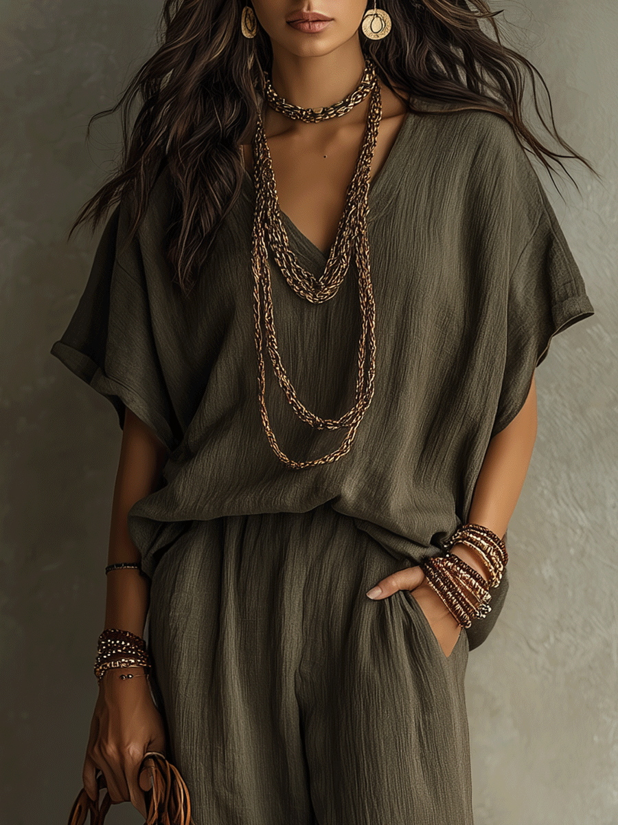 Effortless Boho Relaxed Two-Piece Lounge Set