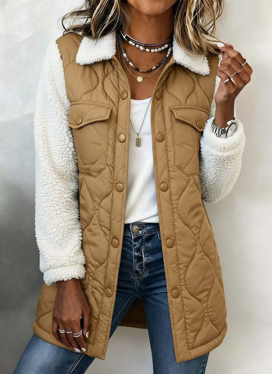 Women's Casual Autumn & Winter Lamb Wool Paneled Lapel Cotton Coat