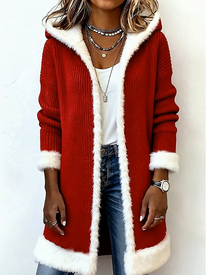 Women's Casual Christmas Patchwork Contrast Color Jacket