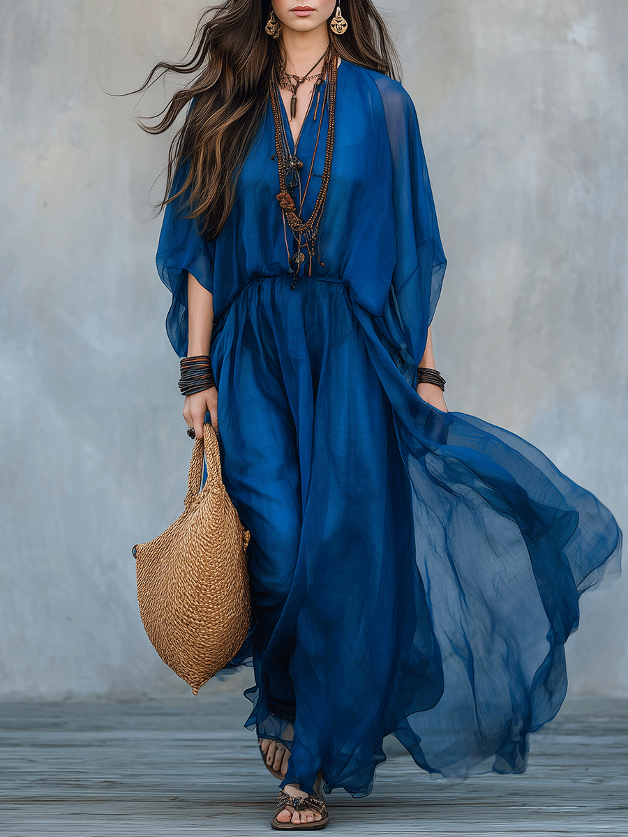 Effortless Boho Sheer Layered Maxi Dress