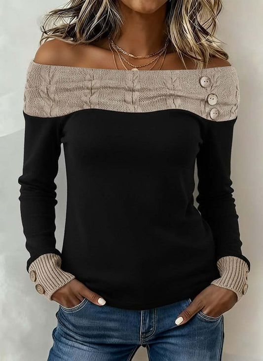 Women's Casual Off-the-shoulder Patchwork Knitted Pullover Sweater