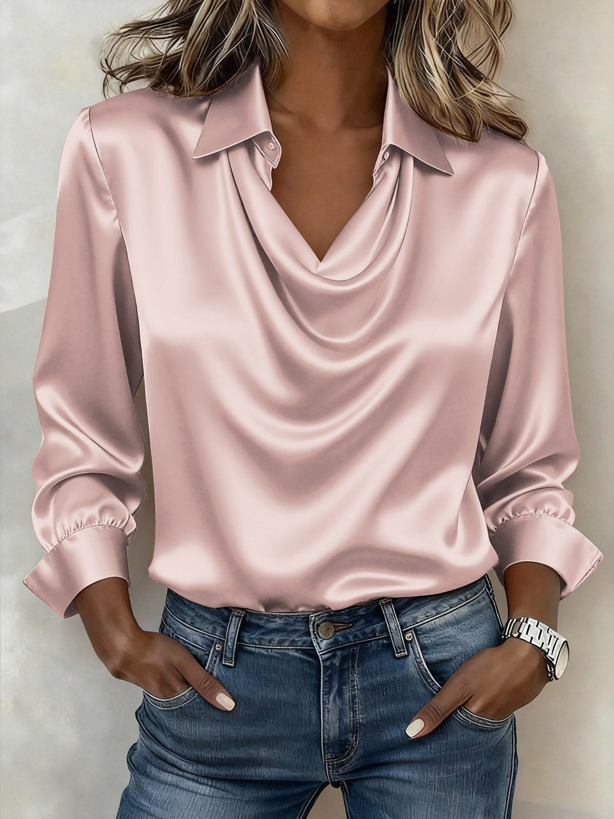 Women's Casual Solid Color V-Neck Shirt