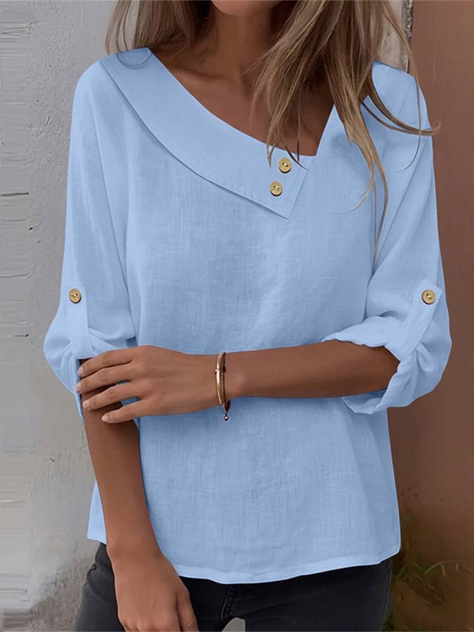 Women'S Casual Loose-Fitting Solid Color Cotton And Linen Shirt