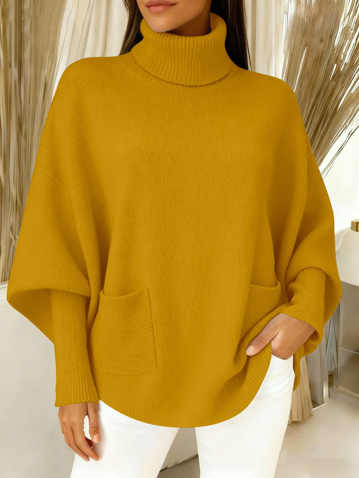 Women's fashionable casual solid-color high-neck sweater