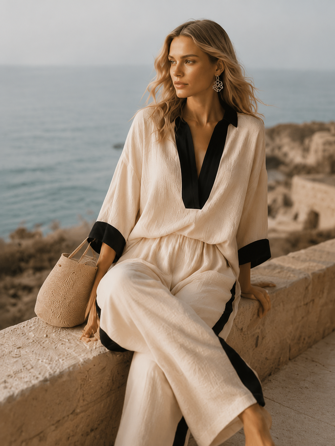 Modern Bohemian Batwing Sleeve Top & Palazzo Pants Set