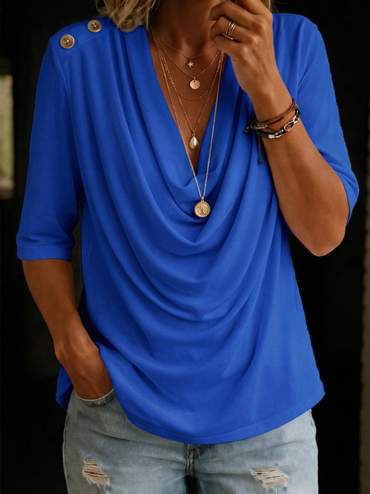 Elegant Cowl-neck Half-sleeve Cotton T-shirt
