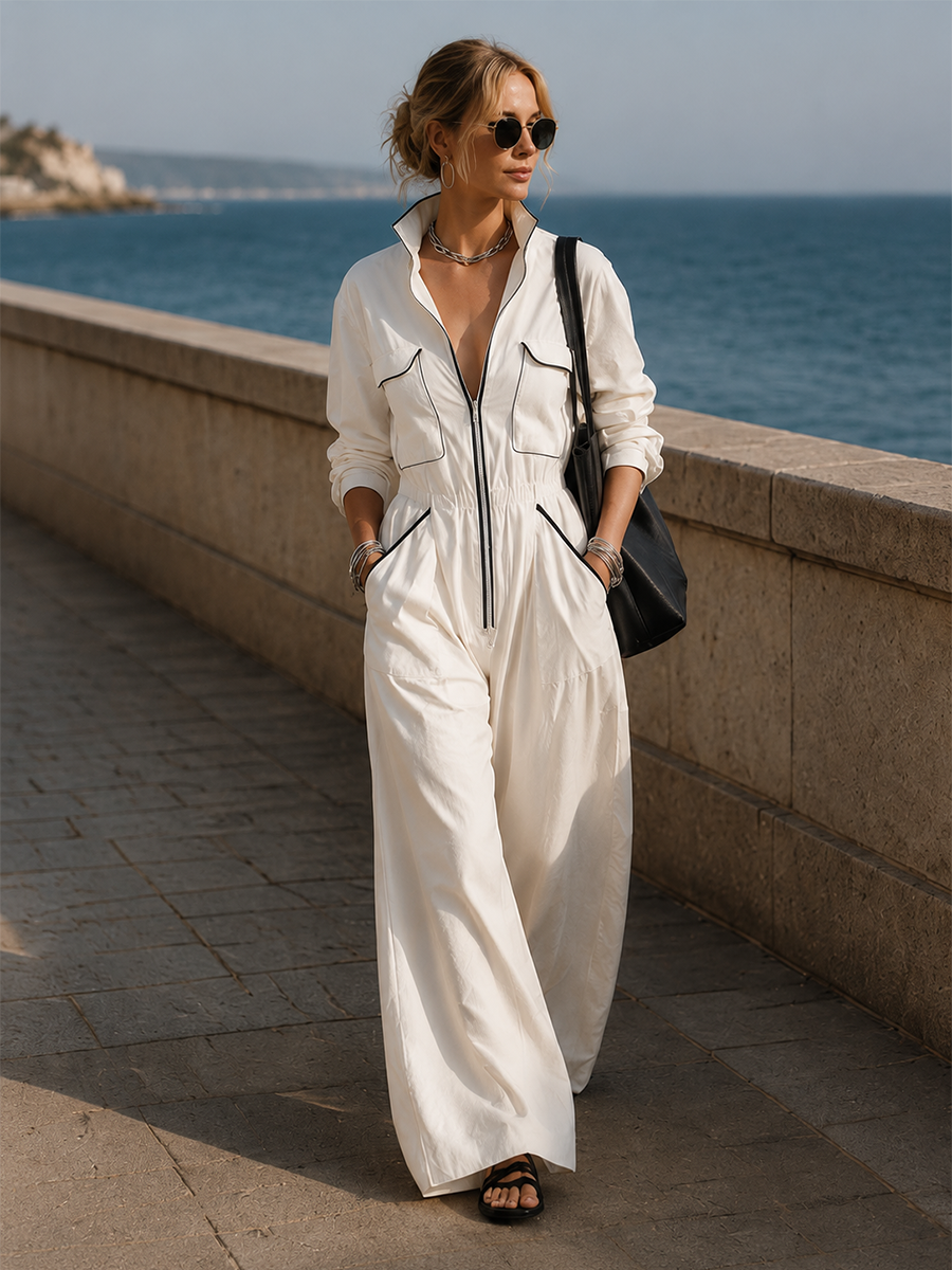 Effortless Chic Ivory Cargo Pocket Jumpsuit