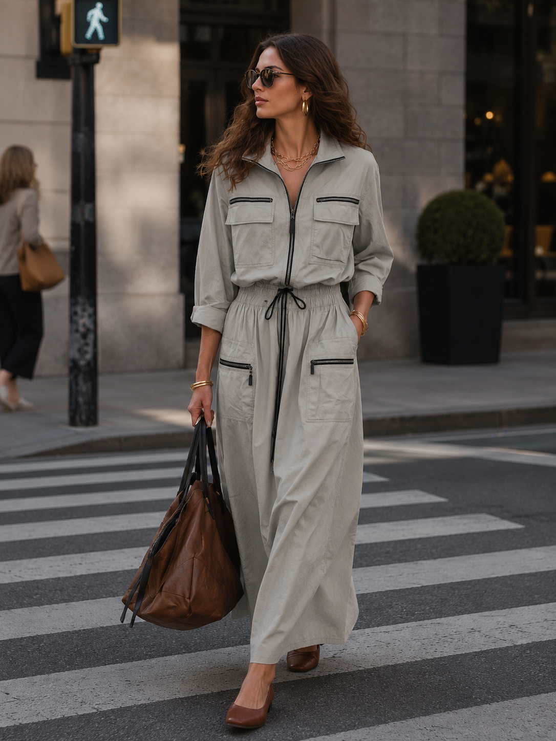 Modern Light Gray Utility Maxi Dress