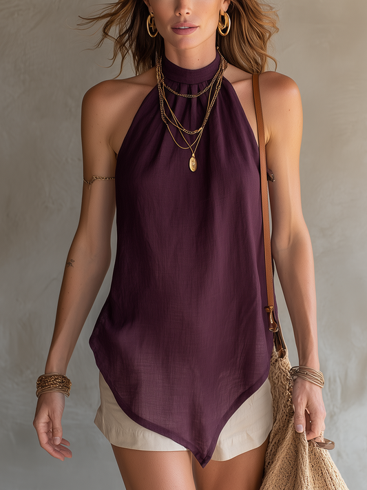 Bohemian Dark Purple Linen Top